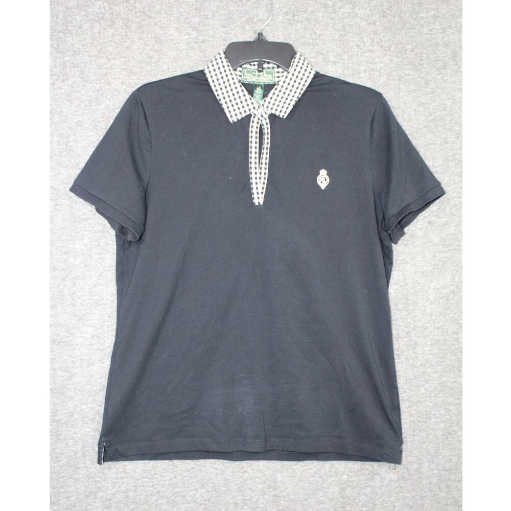 VTG Lauren Ralph Lauren Active Black Gingham Collar Polo Women's L